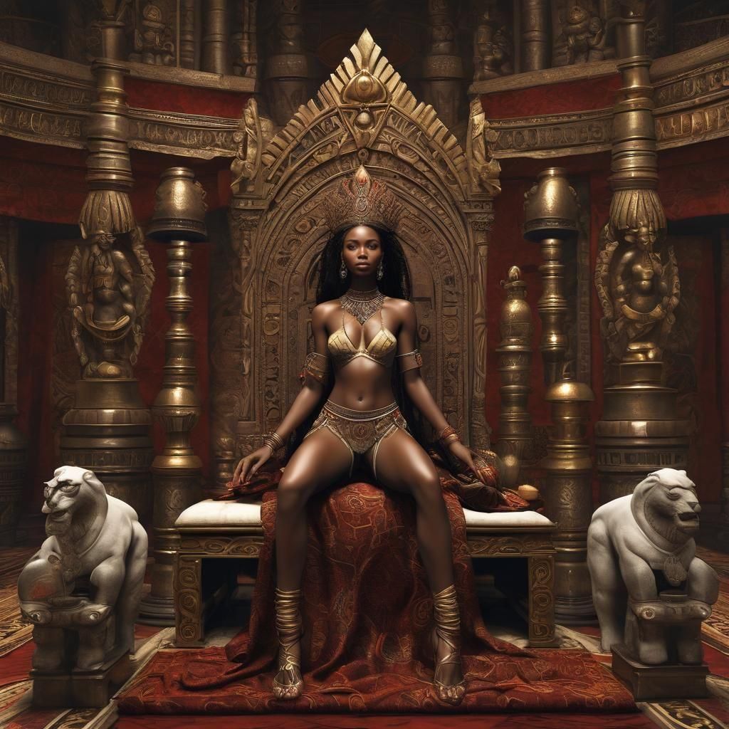 Captivating African Queen in Opulent Throne Room