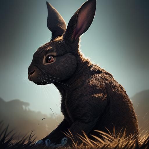 Menacing Scarred Rabbit Portrait