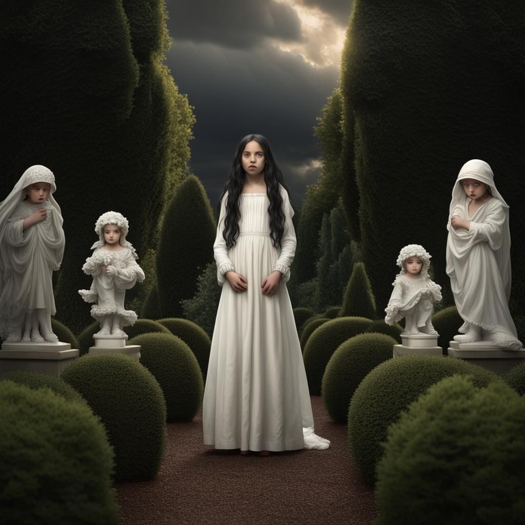 Child in Stormy Garden, Pre-Raphaelite Matte Painting