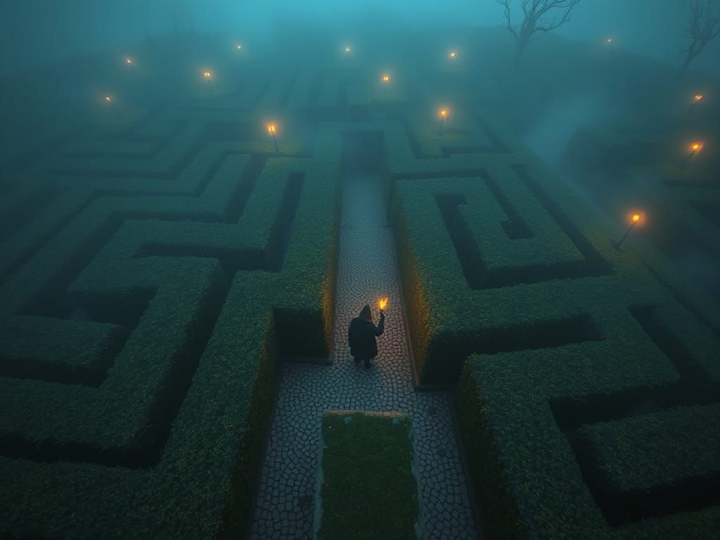Mystical Maze at Night in Dark Fantasy Style