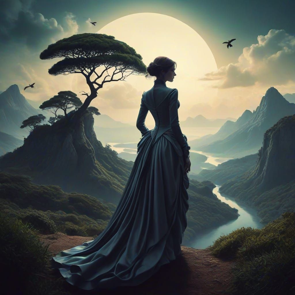 Elegant Enigma in Surreal Fantasy Realm