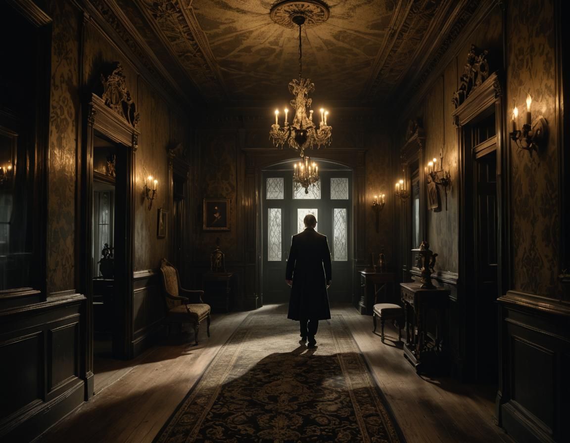 Ghostly Figure in Haunted Victorian Home, Digital Painting