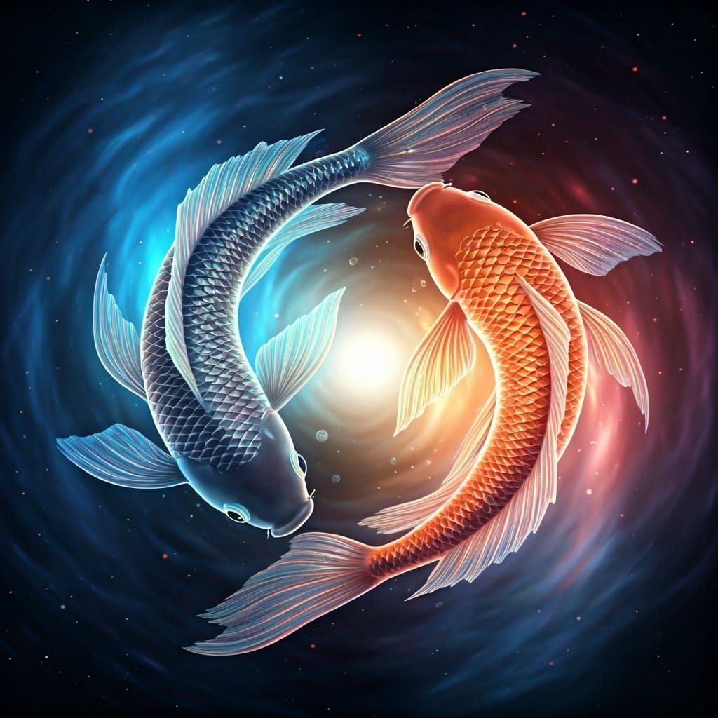Ethereal Koi Fish Swim in Harmony with the Cosmos