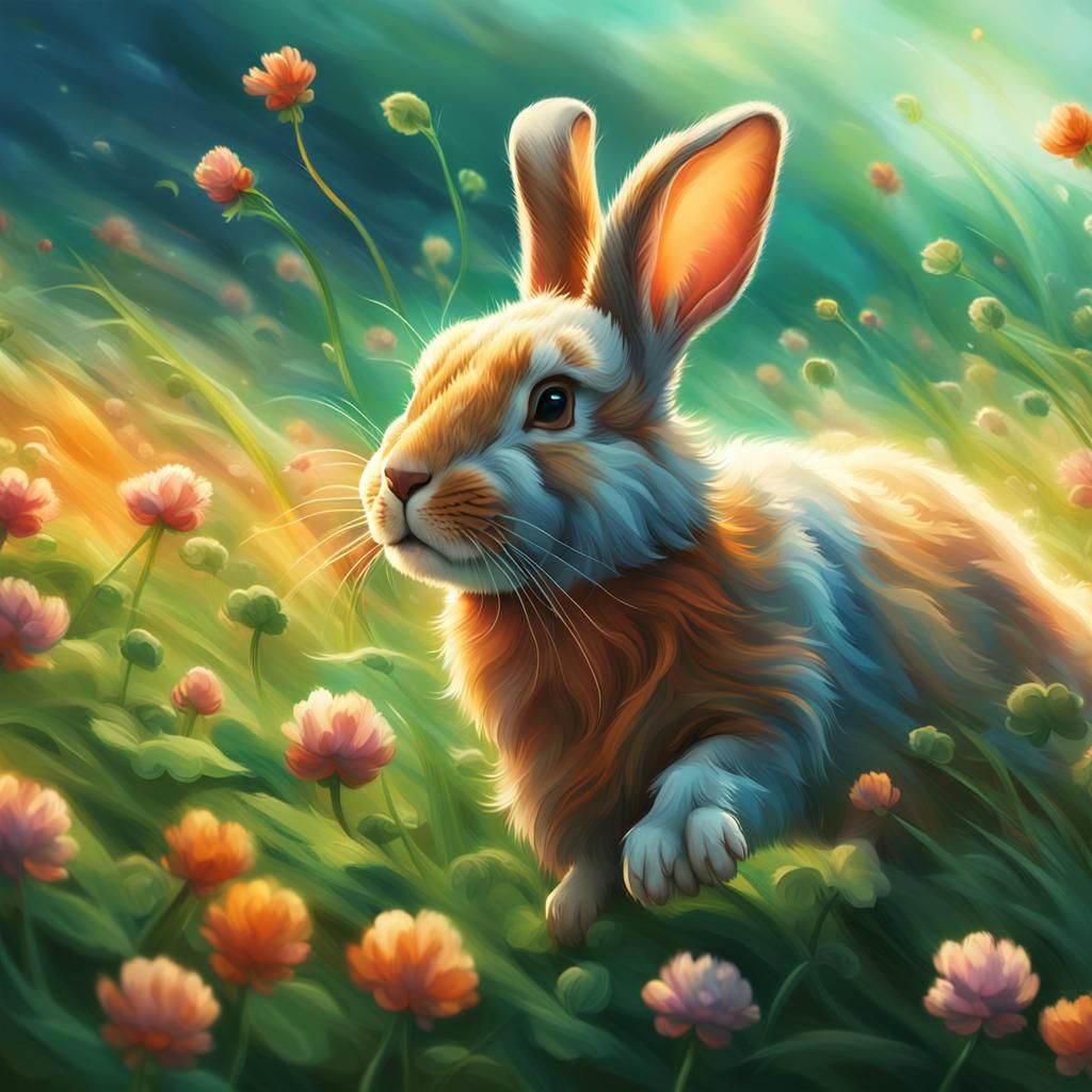 Rabbit in Clover Field: Fantasy Concept Art