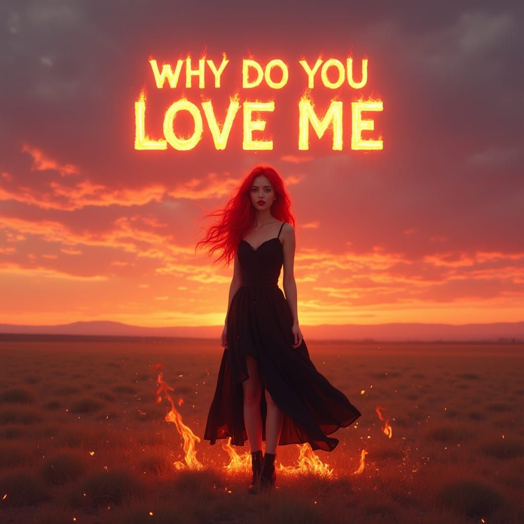 Teen in Fiery Sunset: A Digital Art Piece