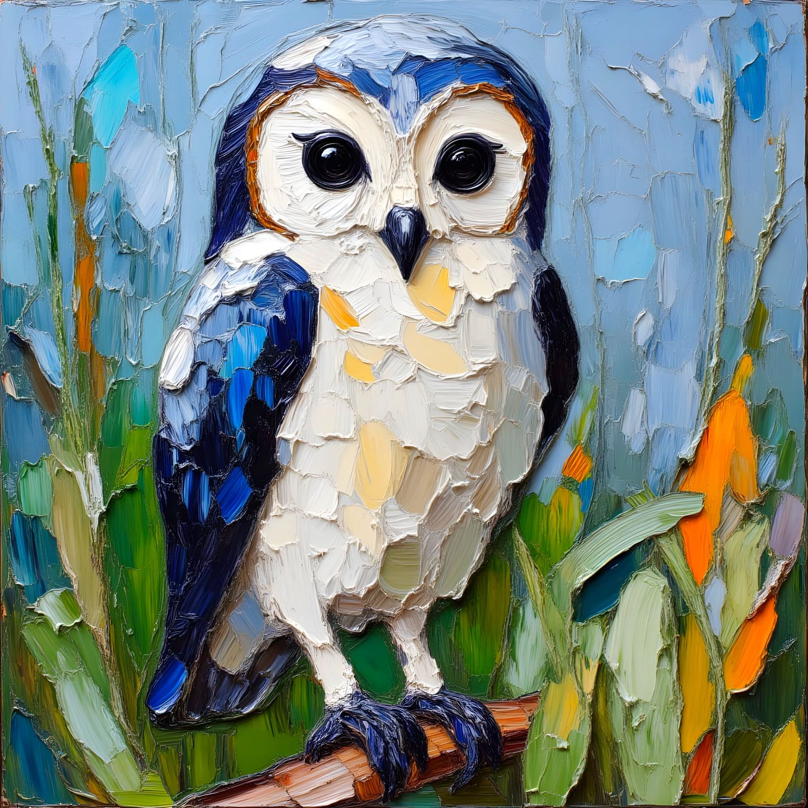 Leucistic Owl with Expressive Impasto Brushwork