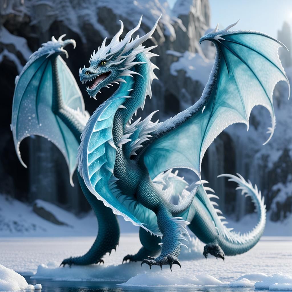 Icy Dragon Ready to Fly in Frozen Beauty