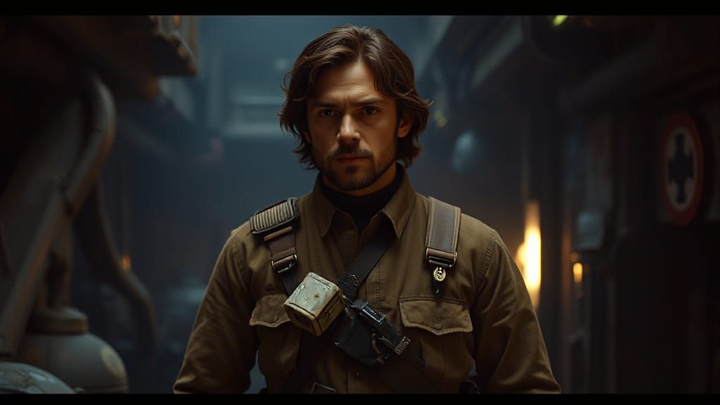 Gritty Cassian Andor Portrait in Vintage Sci-Fi Style