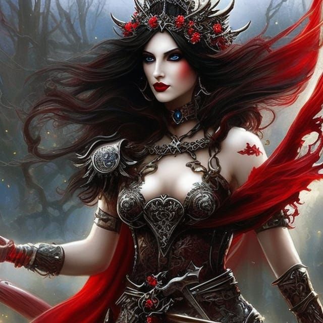 Gothic Queen with Chariot in Vibrant Colors