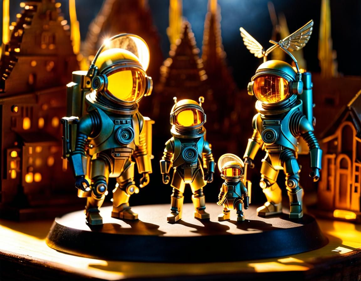 Birefringent Solarpunk Family in Miniature Workshop