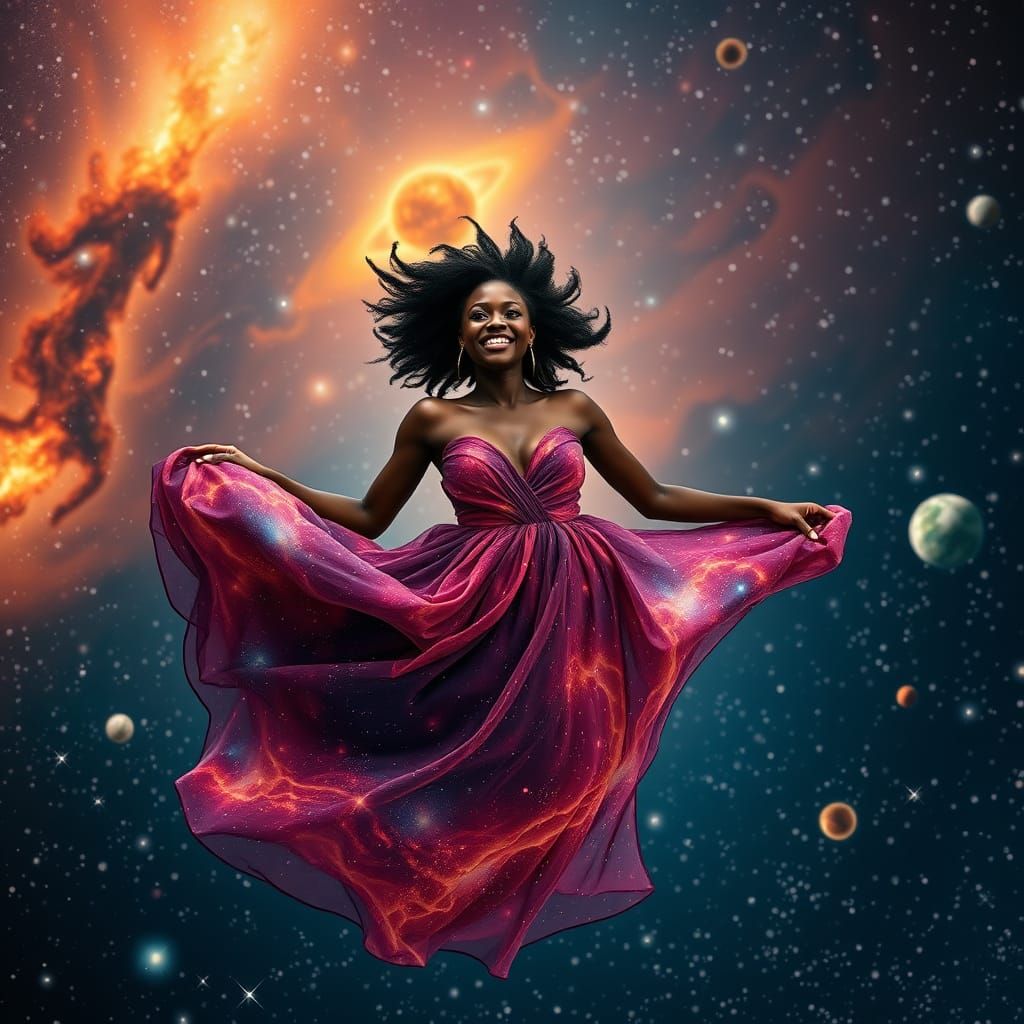 Nebula Dress: Woman Floating in the Galaxy
