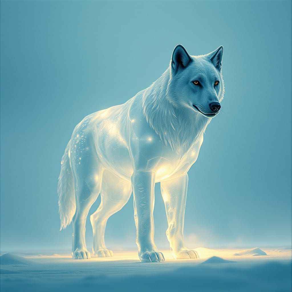 Ice Wolf Sculpture in Cinematic Lighting