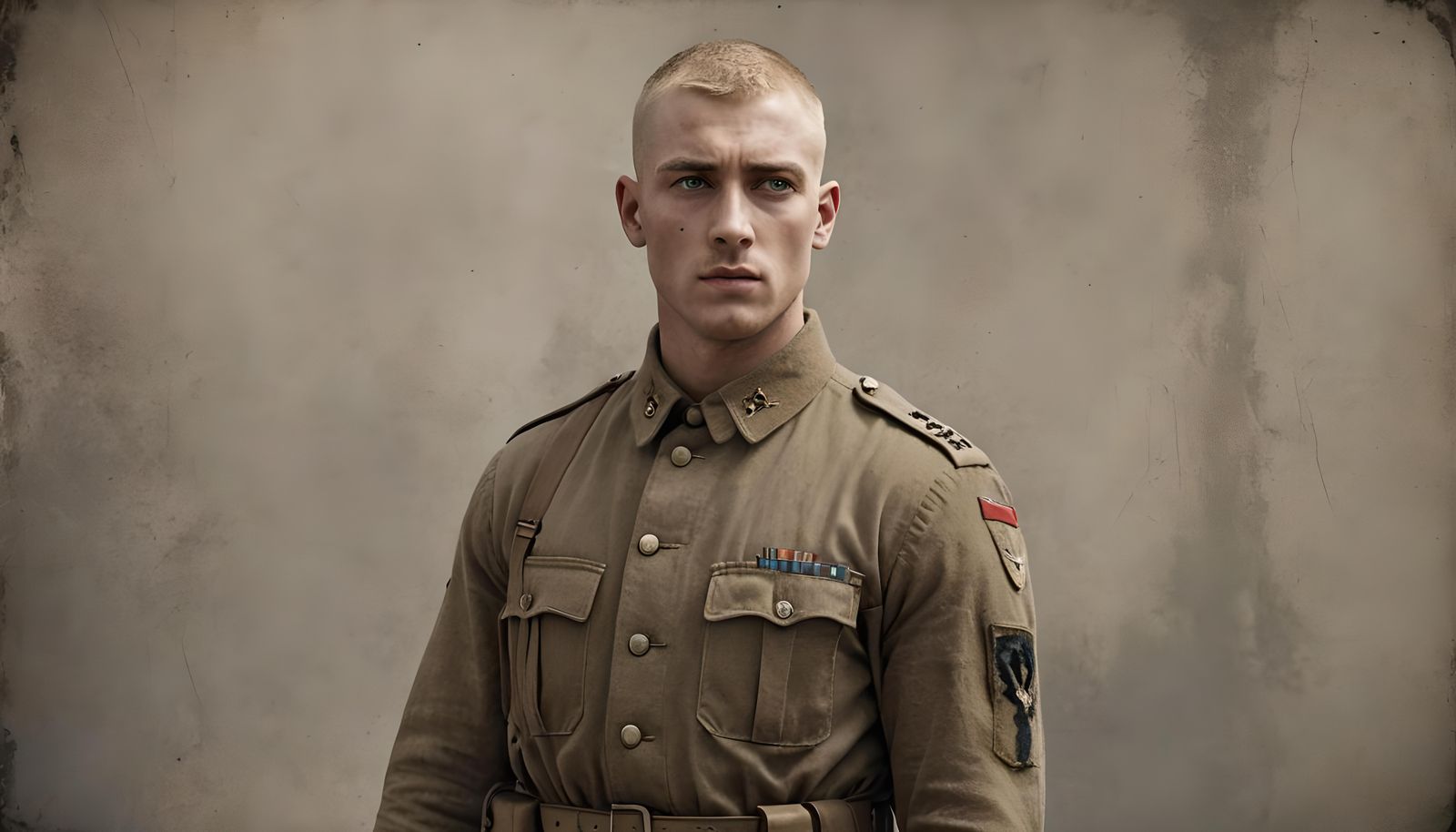 Handsome WWI Soldier in Steampunk Western Scene