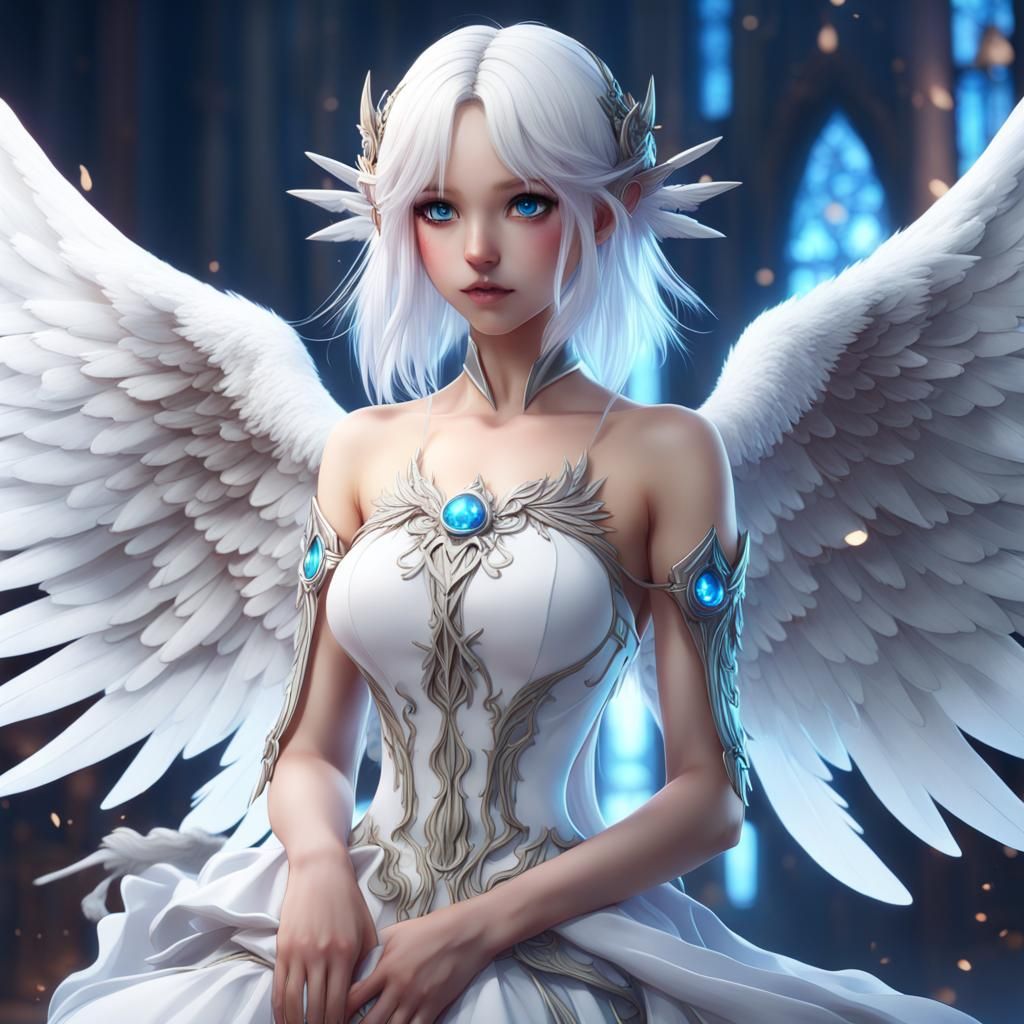 Anime Angel: White Hair, Blue Eyes, Angel Wings