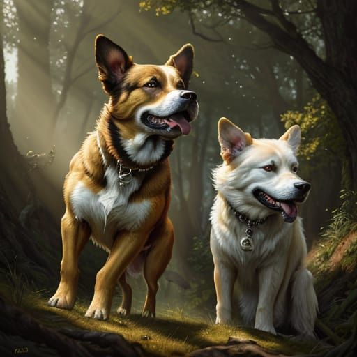 Dramatic Dogs in Golden Light: A Baroque Hunting Scene