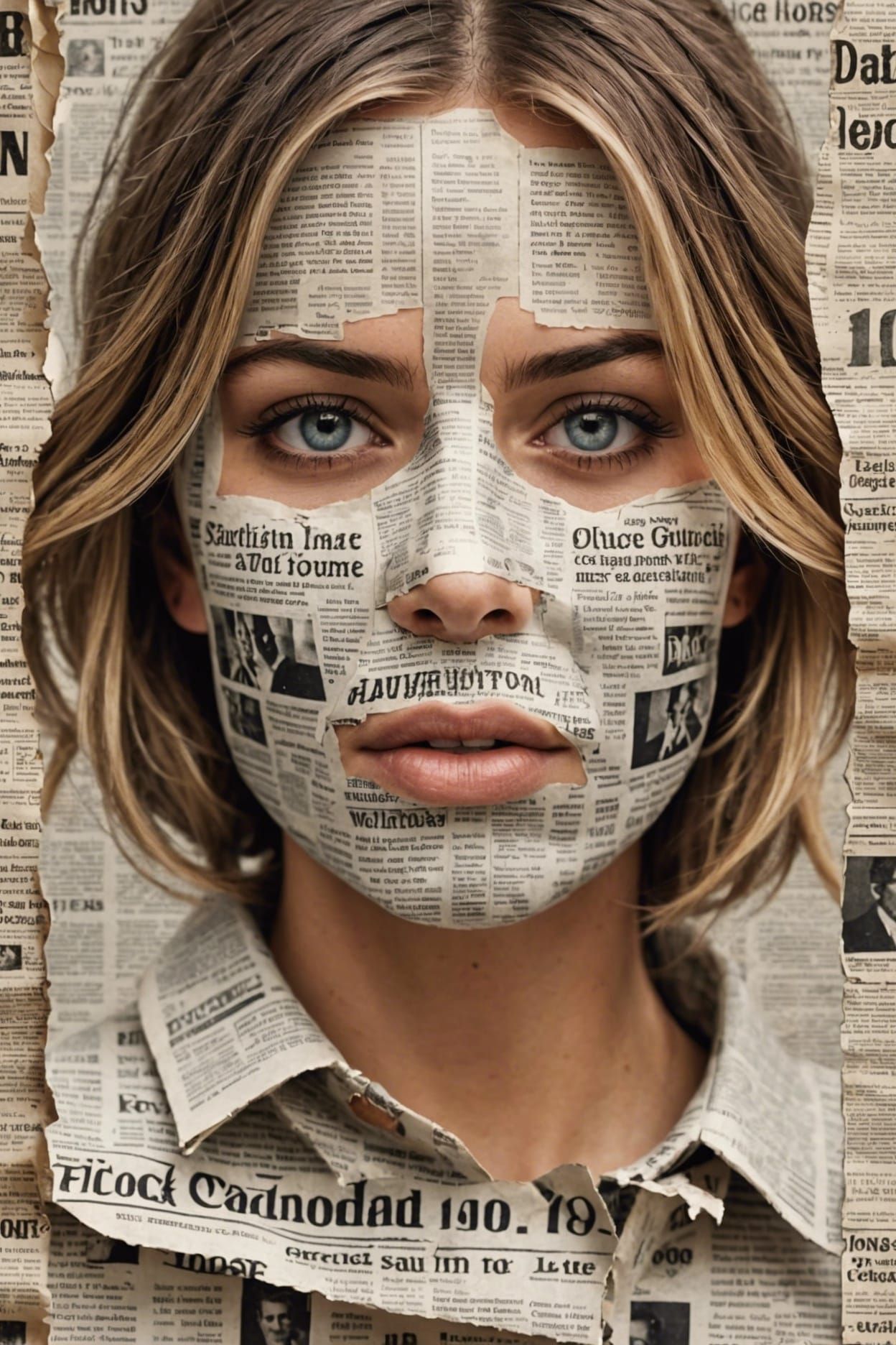 Newspaper Texture Portrait of a Woman