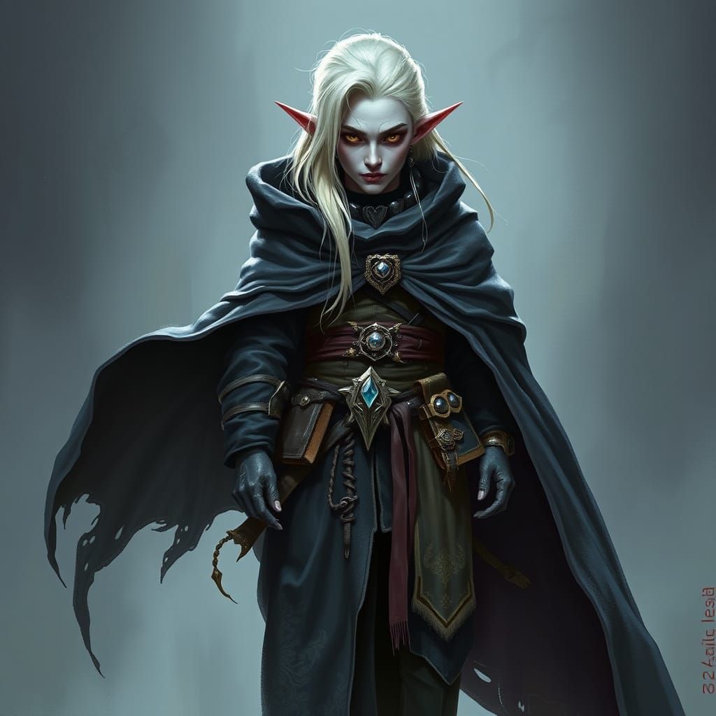 Drow Warrior with Metal Adornments, in Dark Fantasy Style