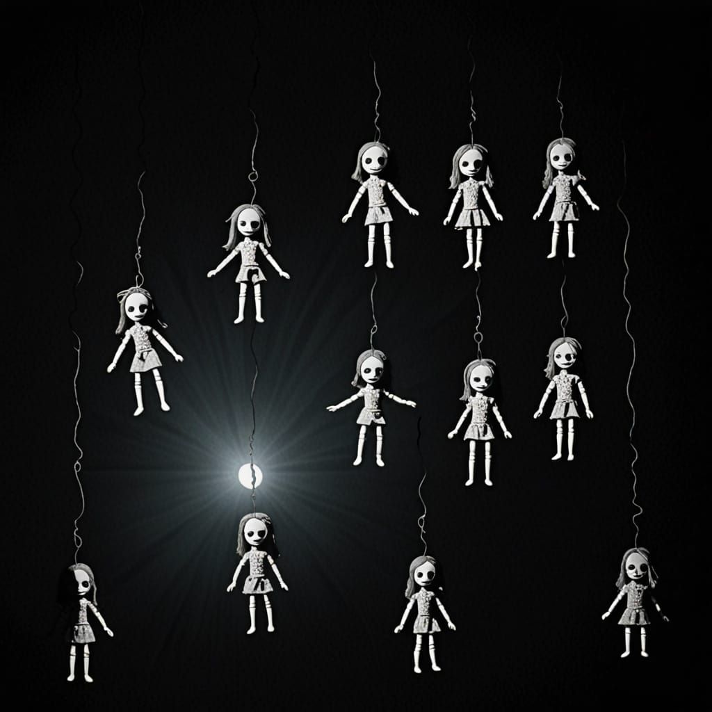 Surreal Marionette Dolls in Dark Shadow Play