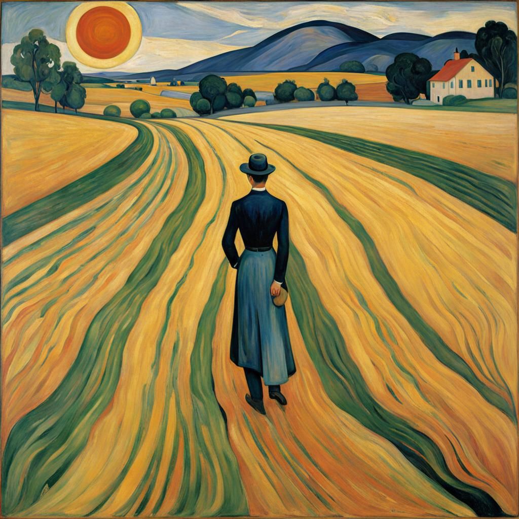 Expressionist Sower Painting in Style of Munch