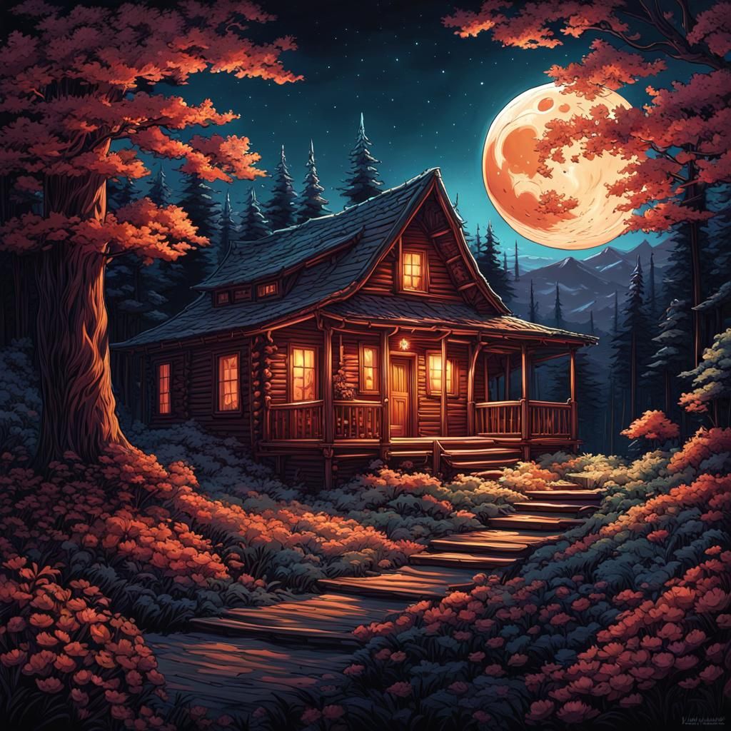 Cabin in Woods: Ornate Anime CGI Style