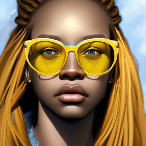 African Girl Portrait with Yellow Hair, Detailed Art