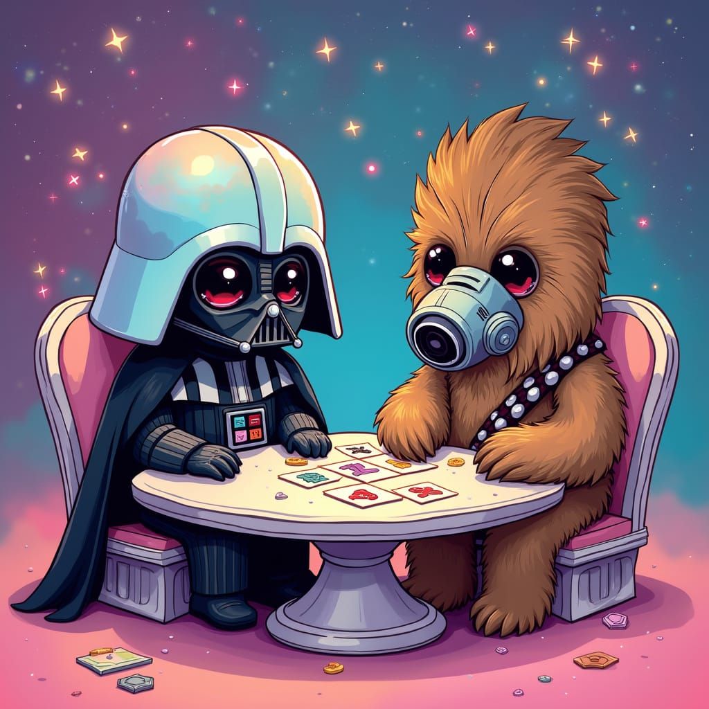 Kawaii Darth Vader and Chewbacca Play Tic-Tac-Toe