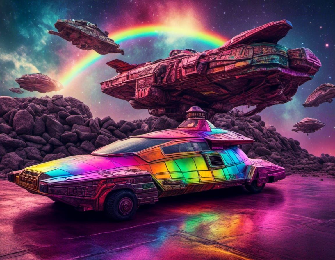 Rainbow Hotrod in Synthwave Style