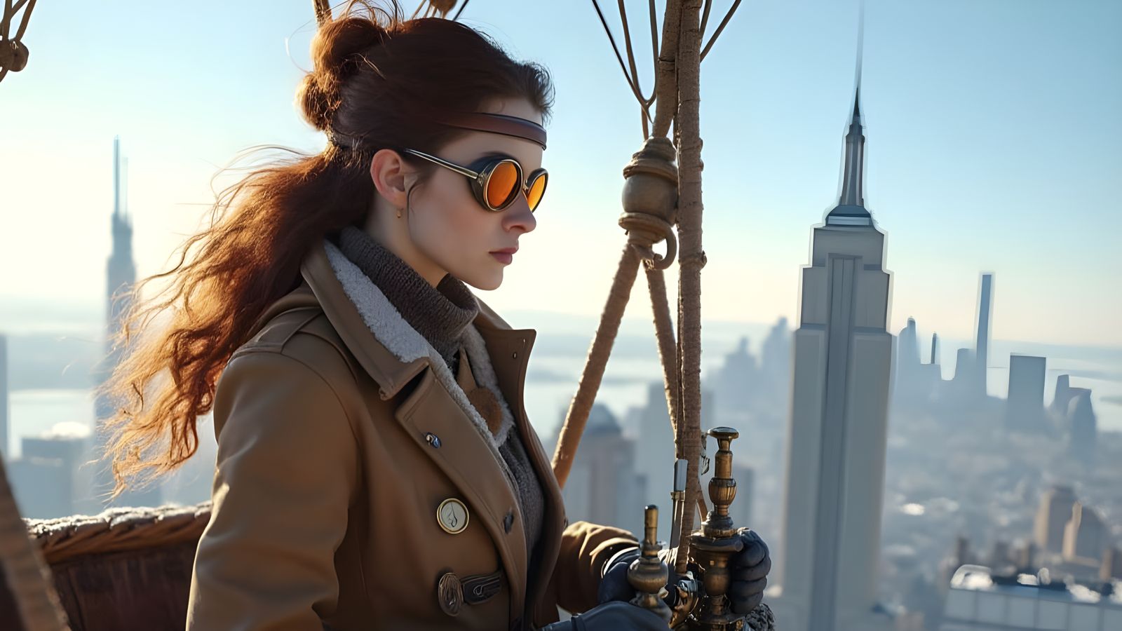 Victorian Era Aviatrix Over Manhattan