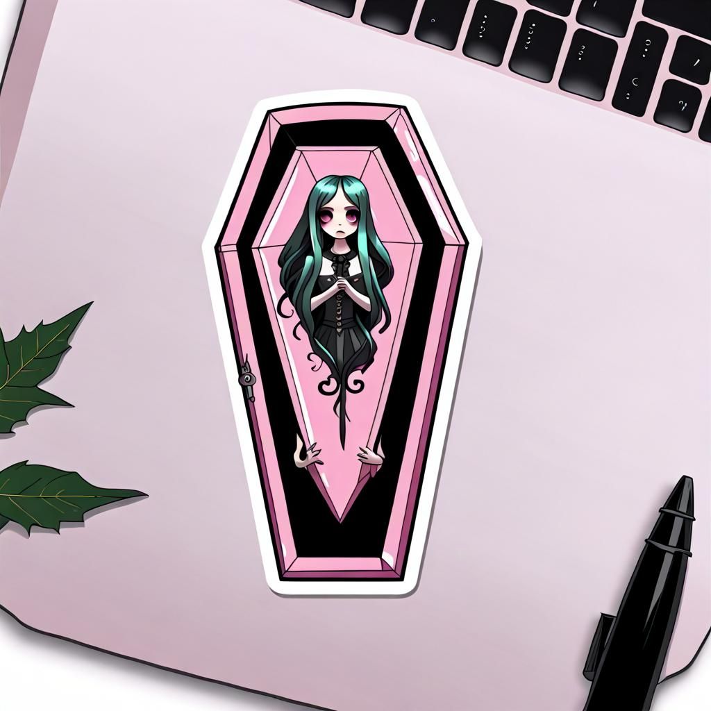 Pastel Goth Pink Coffin Sticker - Gothic Wicca Aesthetic