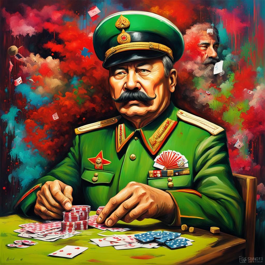 Admiral and Mao Play Poker in Graffiti Art Style