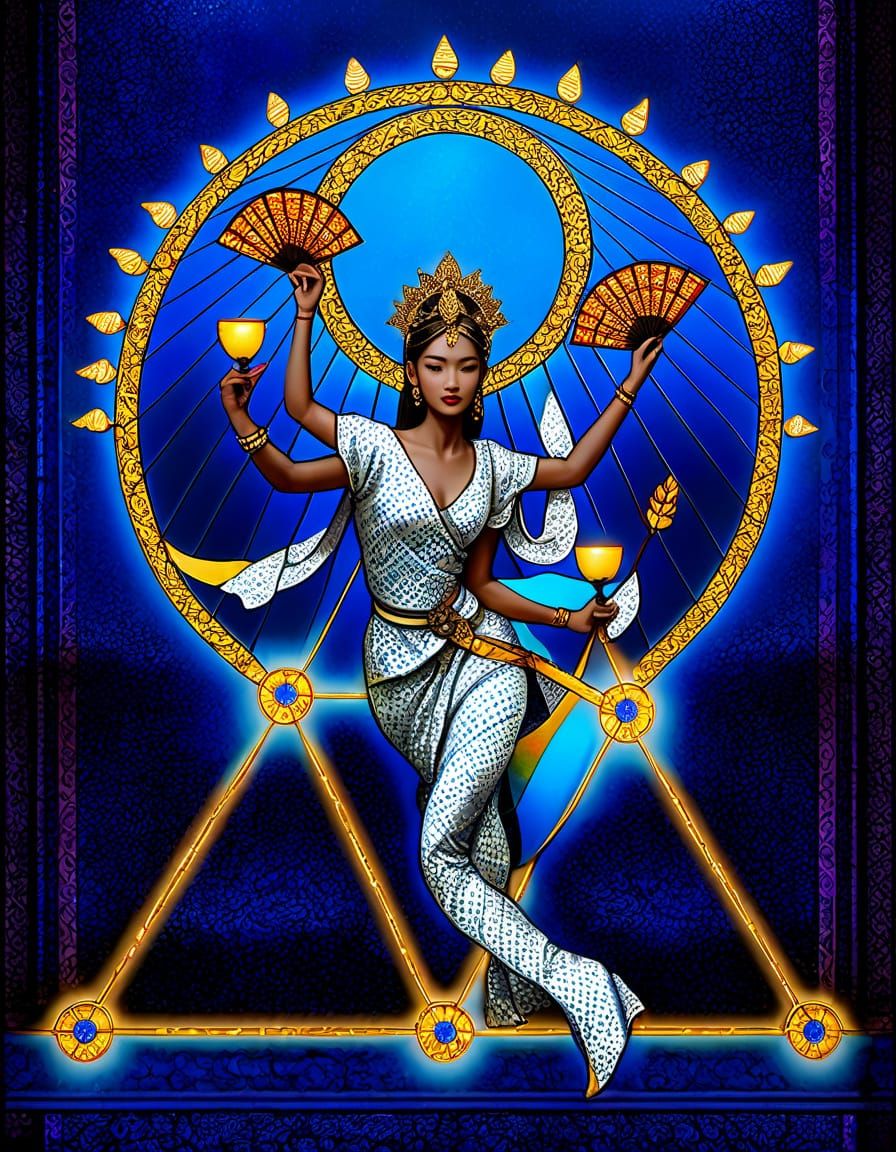 Southeast Asian Goddess Dances Amidst Gothic Stained Glass