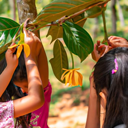 Girls Harvesting Ylang-Ylang Flowers on the Farm