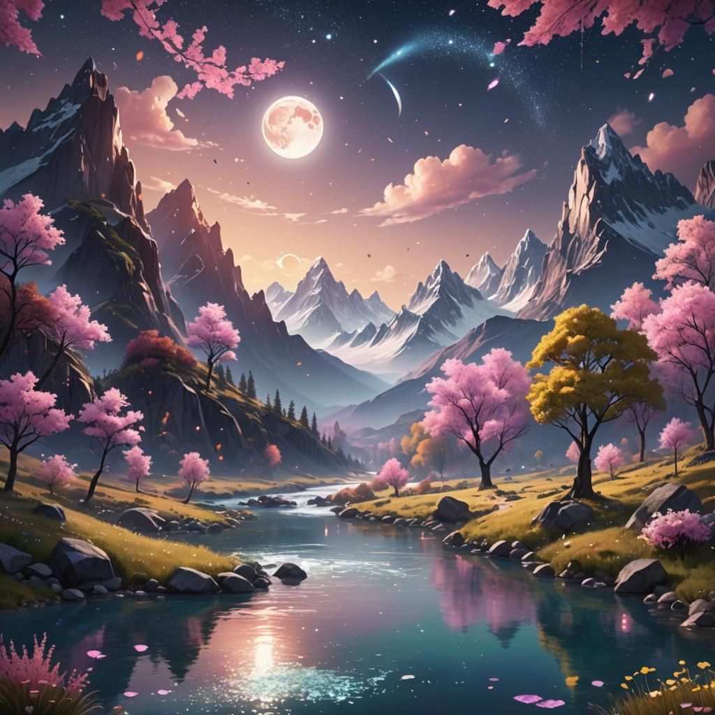 Dreamy Pastel Landscape with Colorful Mountains