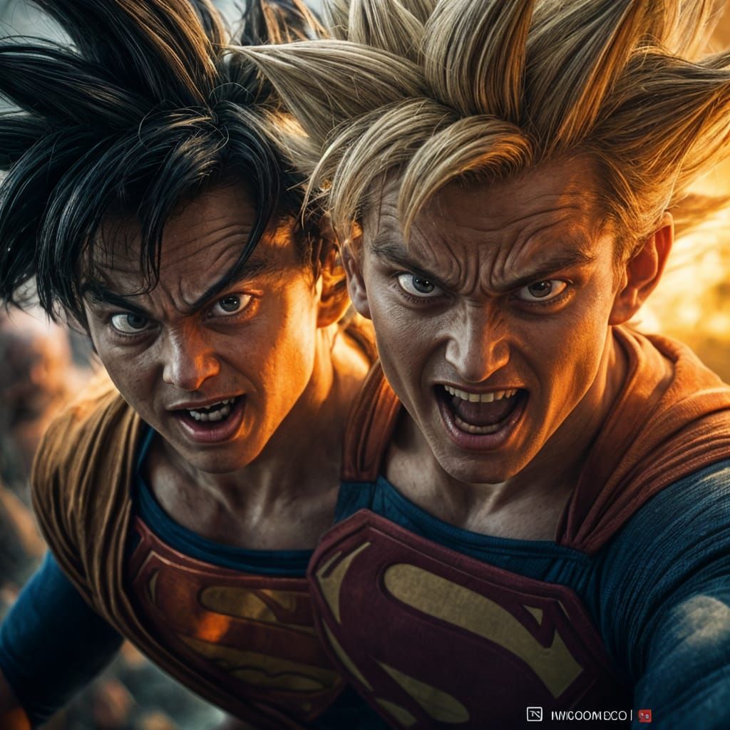 Epic Clash of Super Saiyan Son Goku and Thrilled Superman