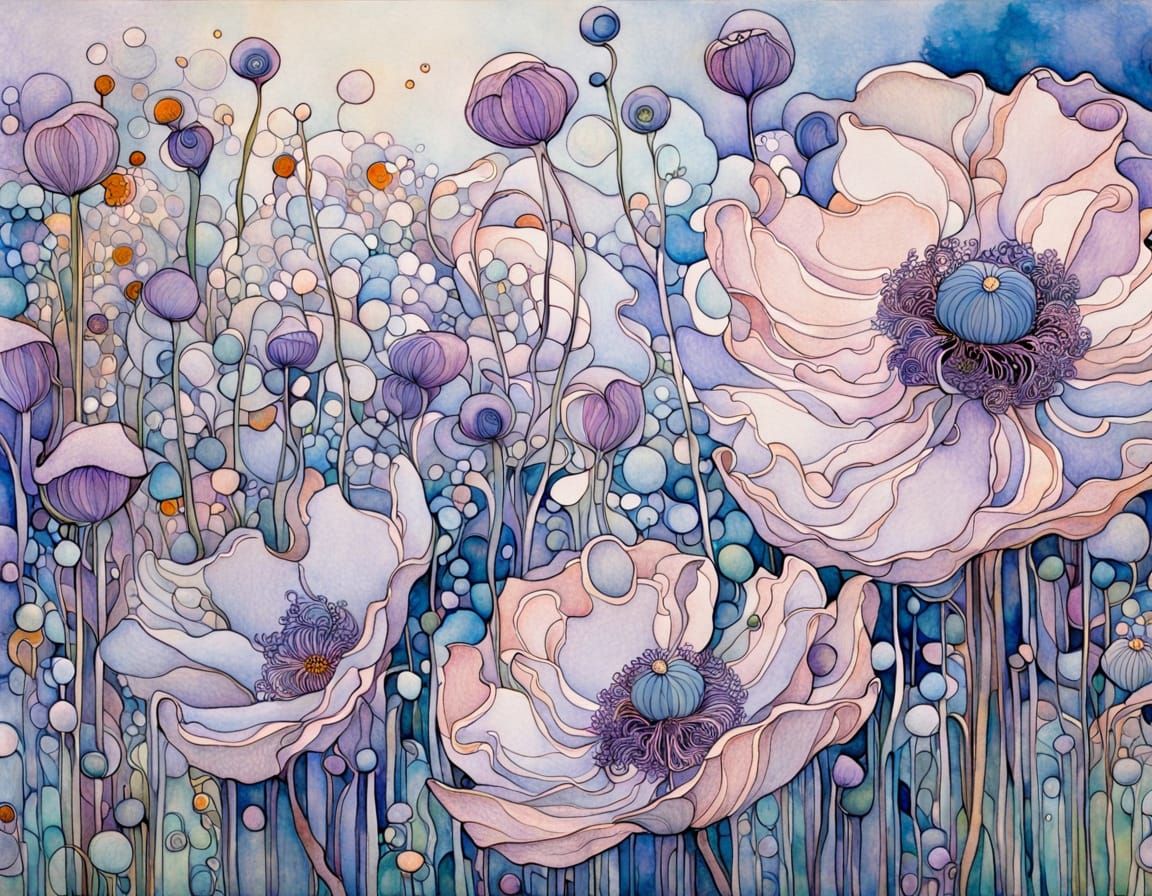 Abstract Wind Anemone Flowers in Watercolor