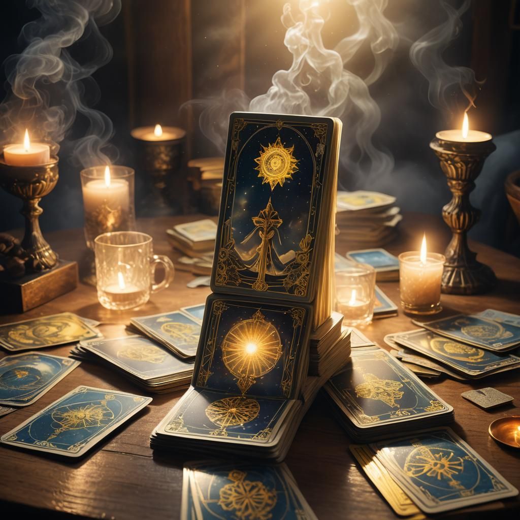 Glowing Tarot Cards in Mystical Realism Style