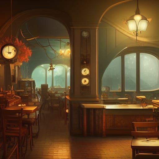Aesthetic Retro French Cafe in Fog