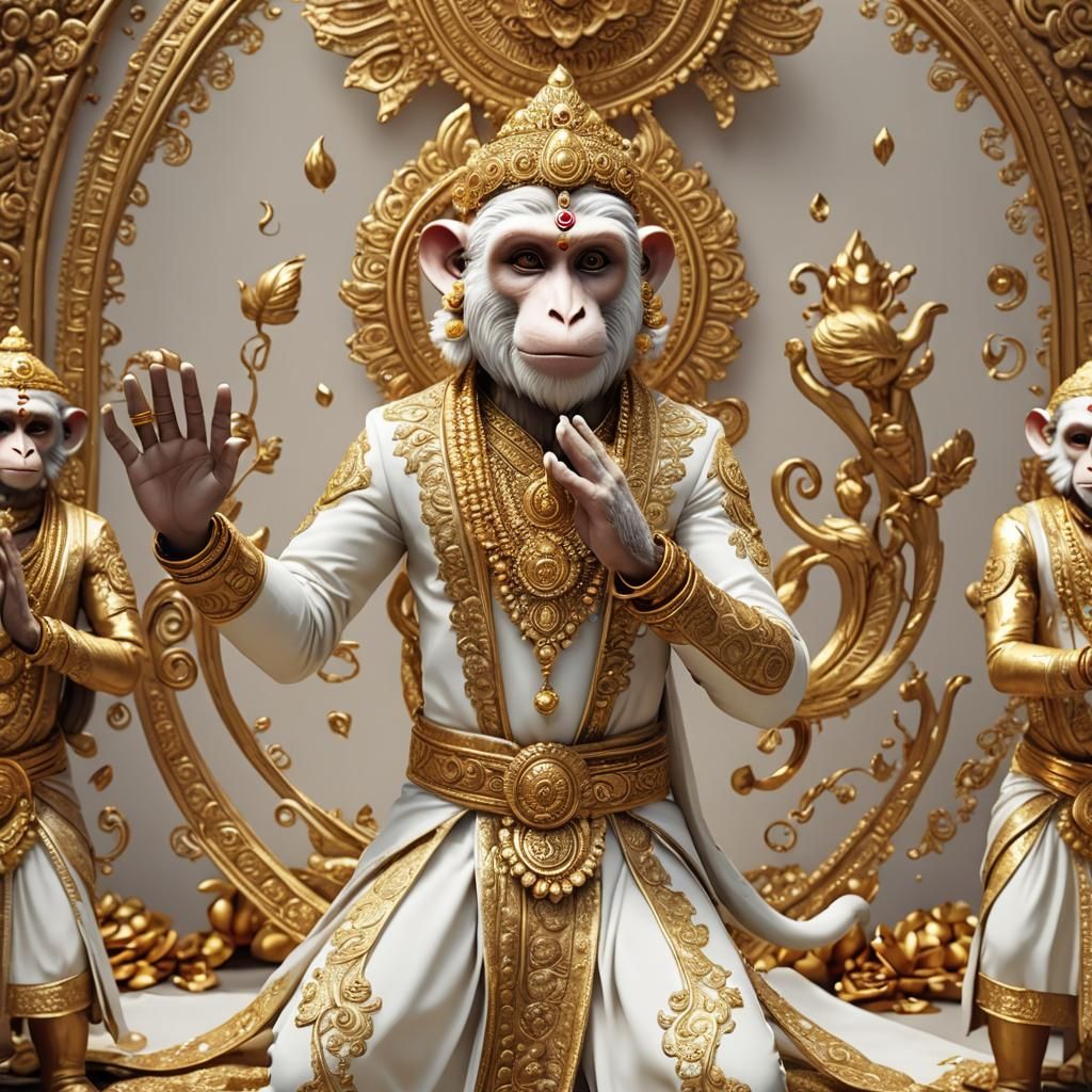 Indian Style Monkey Man in Golden Silk Dress