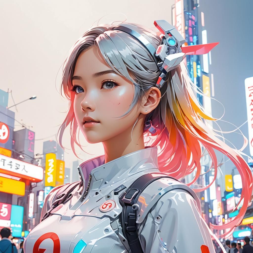 Nintendo Switch Console-Girl in Neon City: Digital Art
