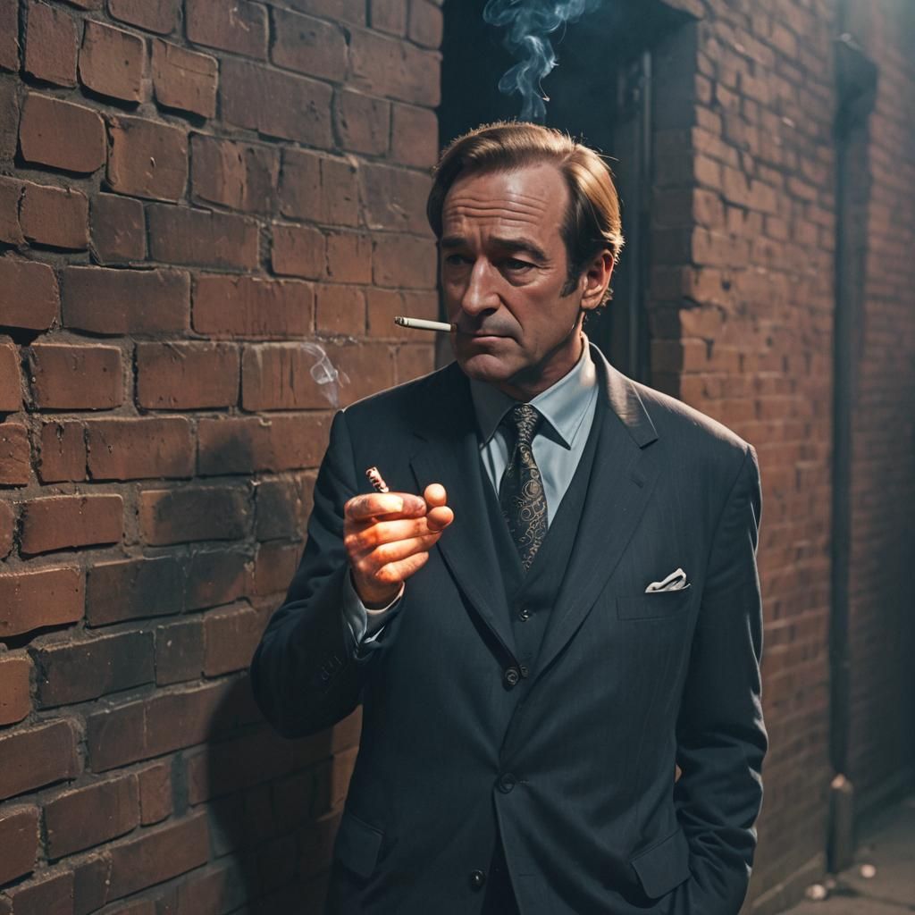 Cinematic Film Still of Man Smoking in Alley