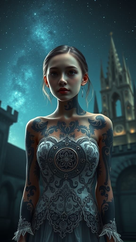 Tattooed Girl in Gothic Wedding Gown
