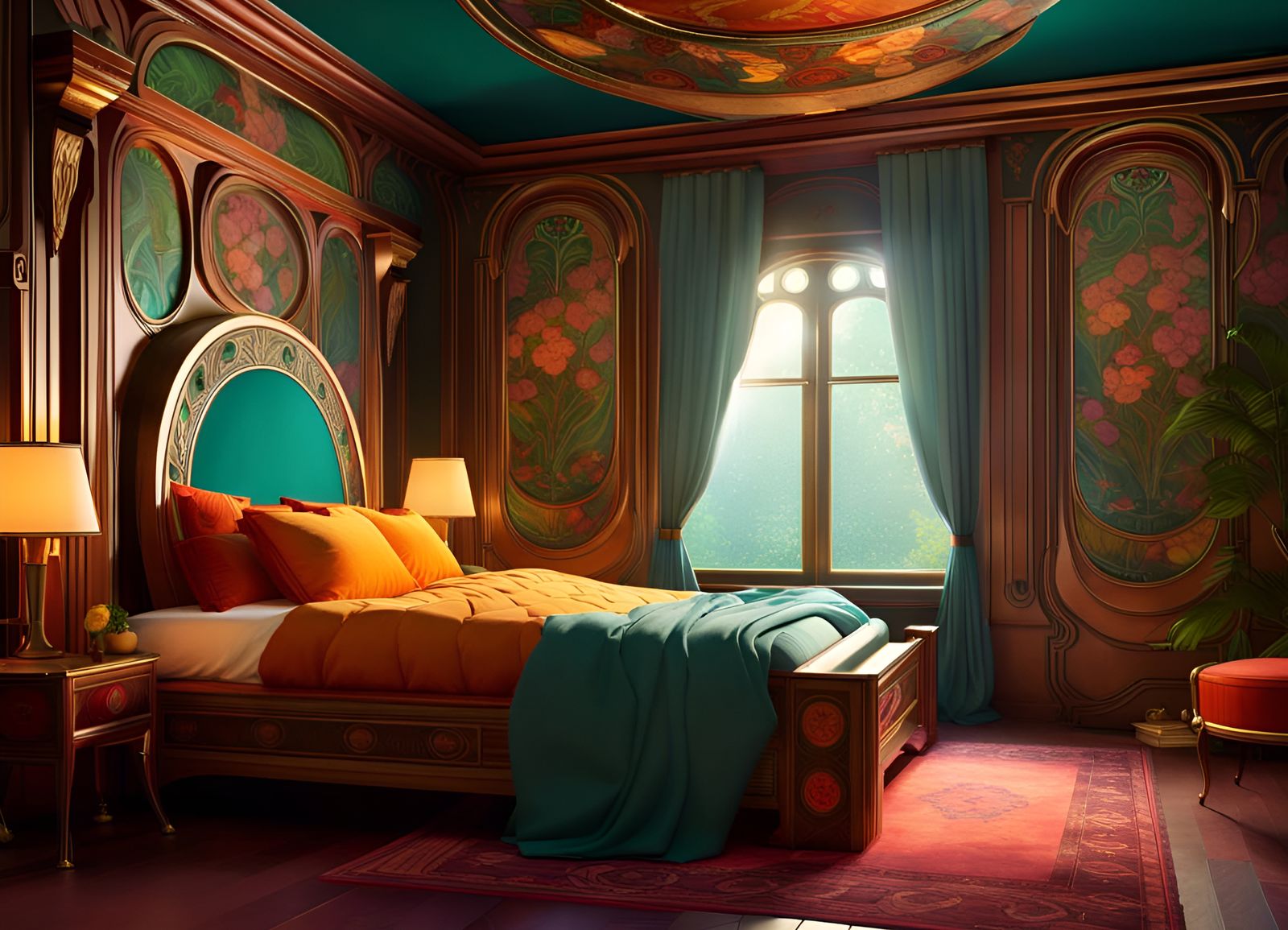 Art Nouveau Bedroom in Epic Color Palette