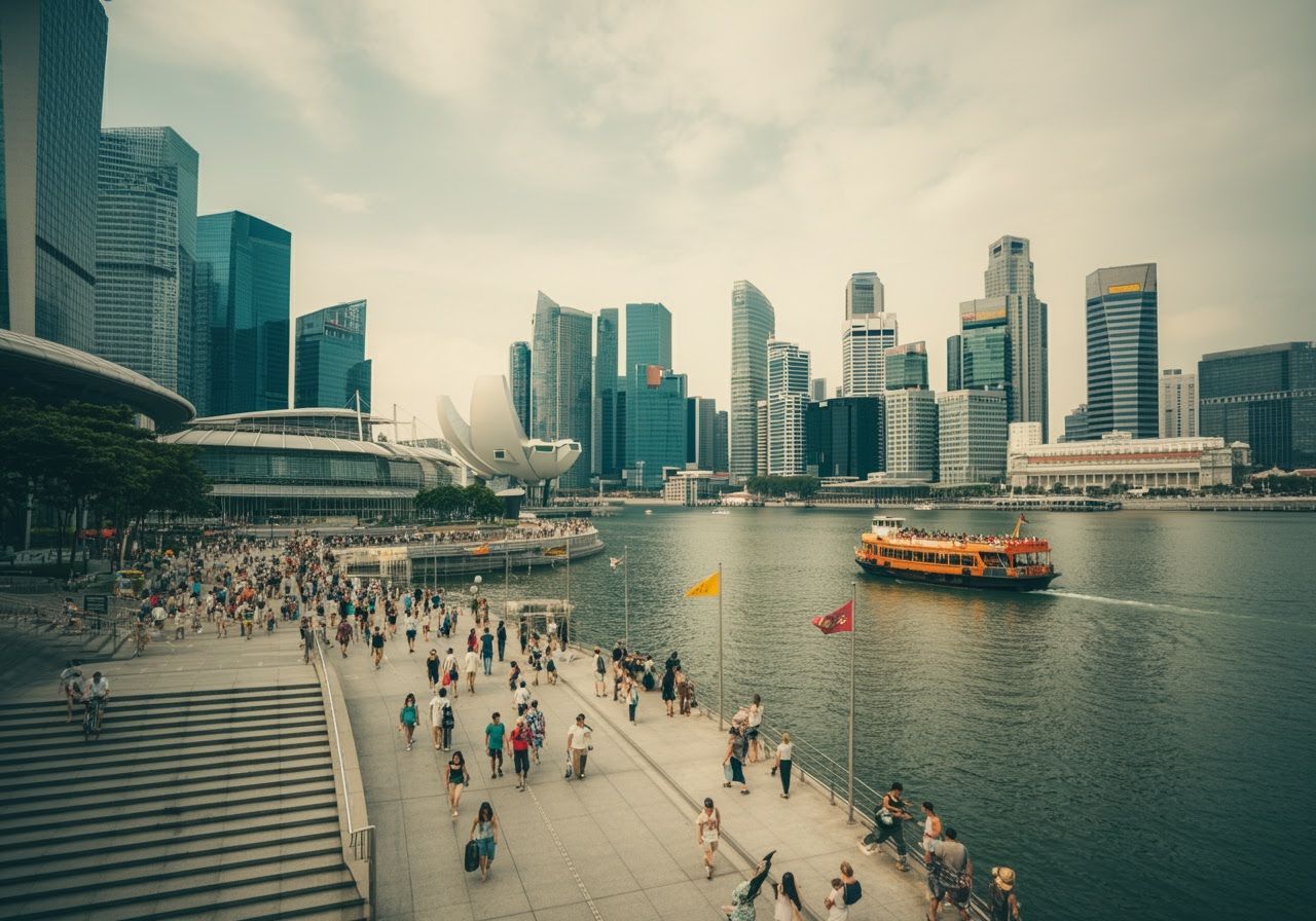 Singapore's Marina Bay: A Vibrant Cityscape in Film Style