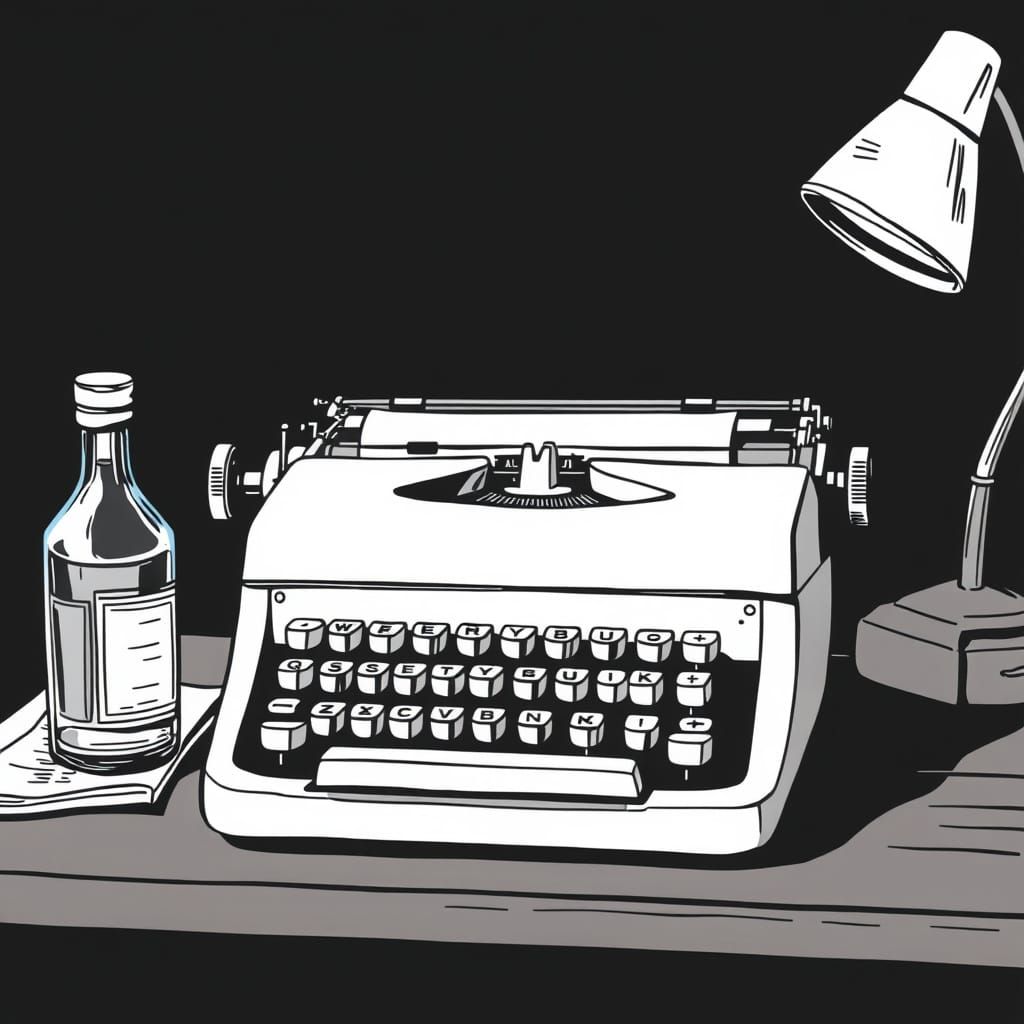 Typewriter in Black and White Abstract Art