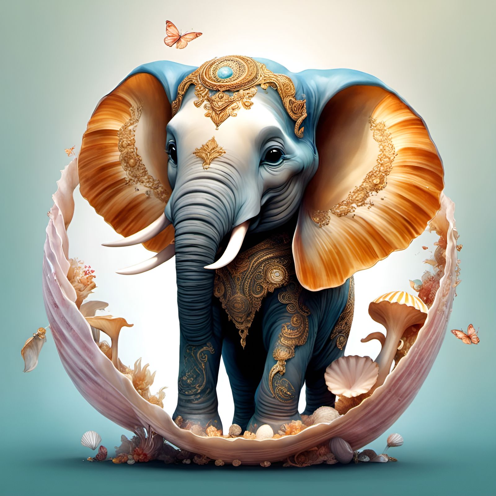 Chibi Elephant in Seashell Portrait