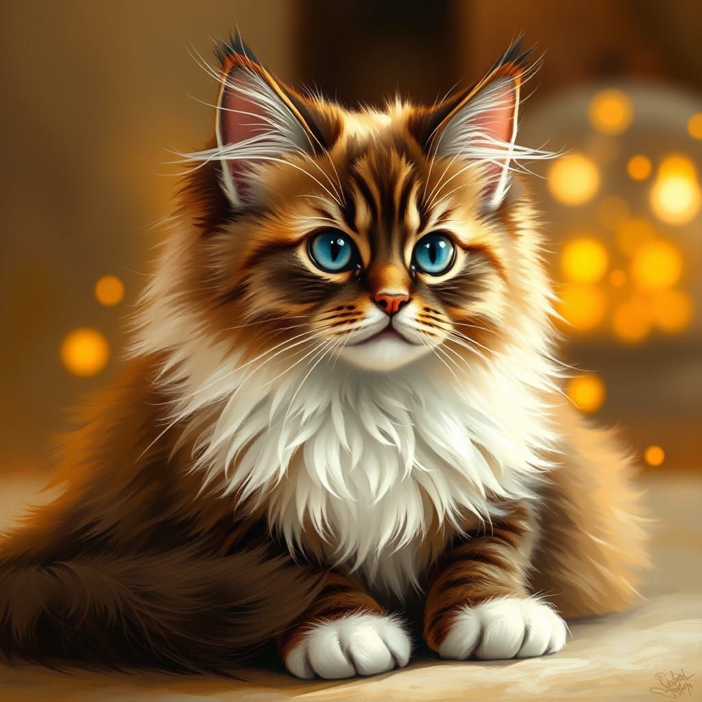 Whimsical Fluffy Cat in Soft Painterly Style