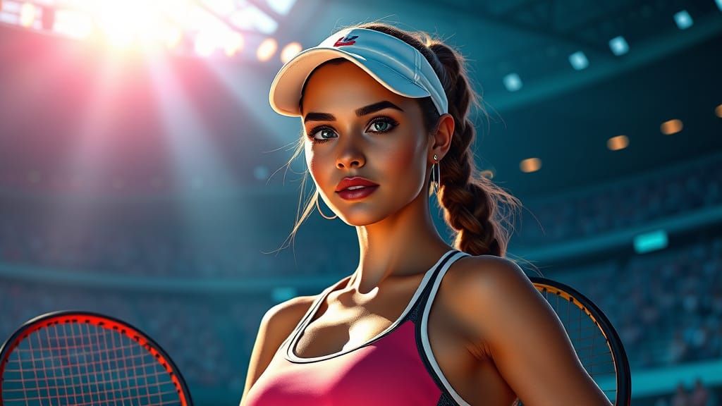 Tennis Star Portrait at Wimbledon in Concept Art Style