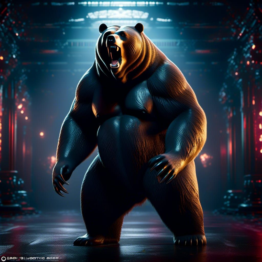 Hyperrealistic Snarling Dire Bear Digital Illustration