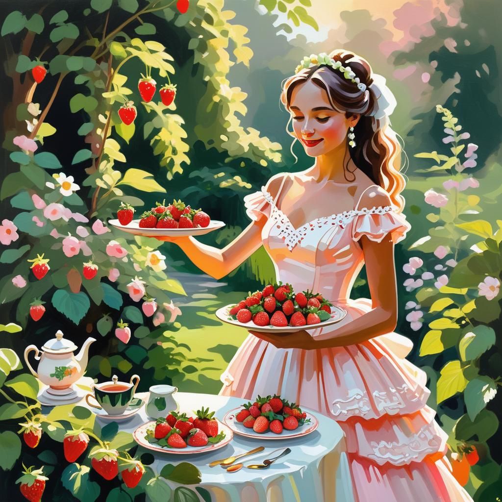 Strawberry Bride in Gouache Painting Style