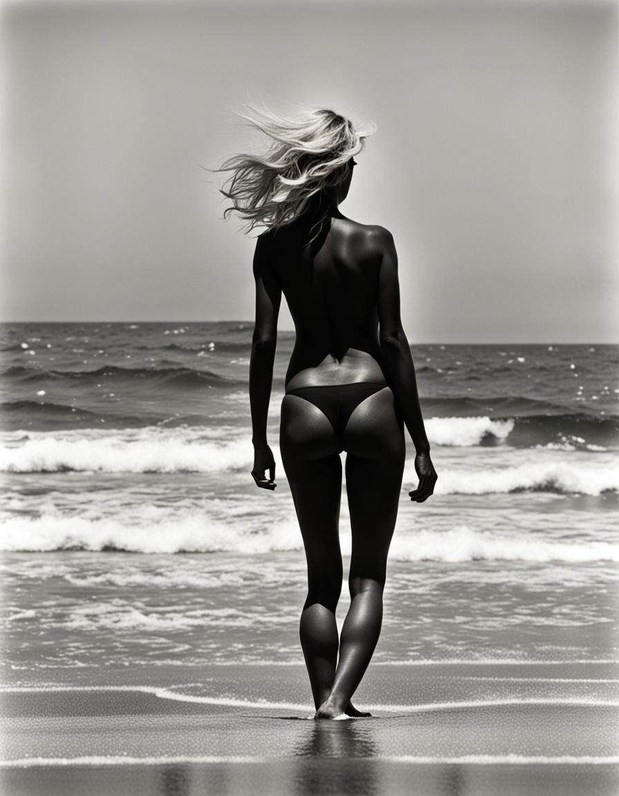 Blonde Woman on Beach: Back View